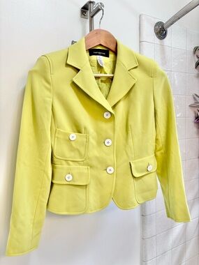 Jones New York Lime Green Tailored Blazer Size 2 Cropped Stretch Twee Artsy 80s